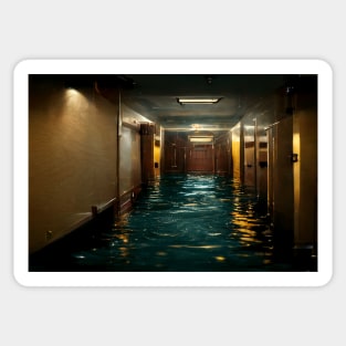 Hotel Hallway Flooded With Water /  Art Styles Different Sticker